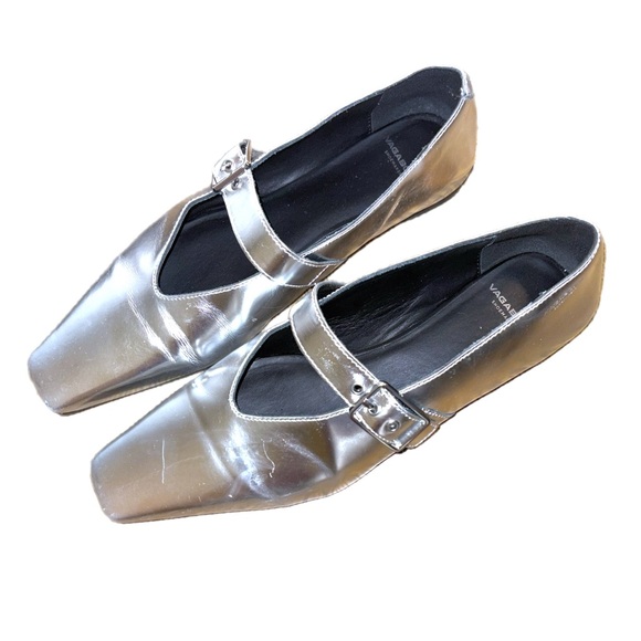 Pointed elongated metallic silver mary jane wioletta flats by vagabond - Picture 2 of 3